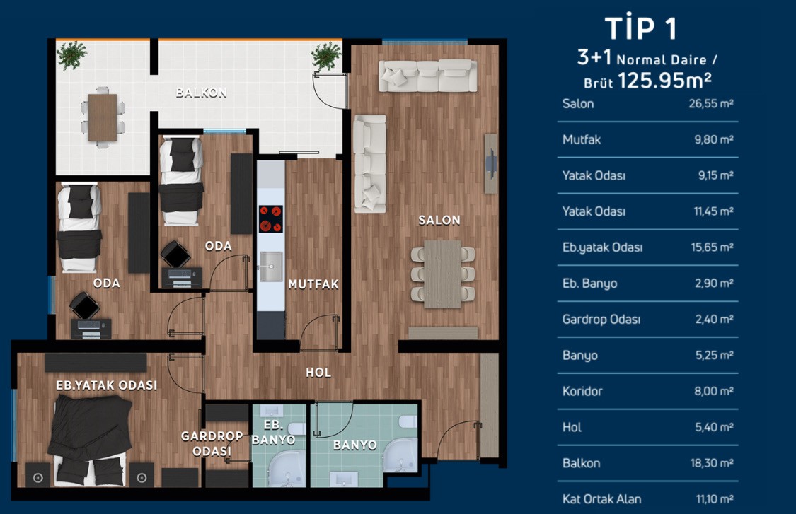 Prestij Hayat Sitesi · Tip 1 · 3+1 tanıtım planı