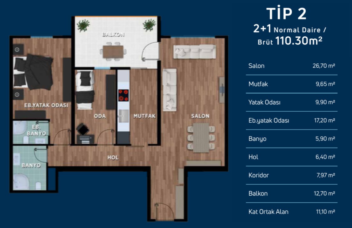 Prestij Hayat Sitesi · Tip 2 · 2+1 tanıtım planı